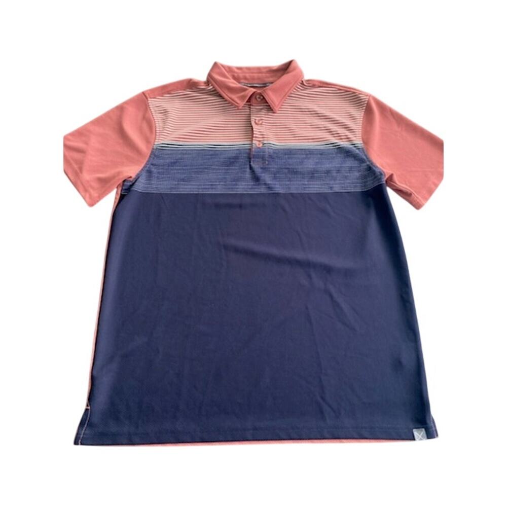 Golf America Performance Polo Size Large Brick Dust Red Collar Blue Stripe